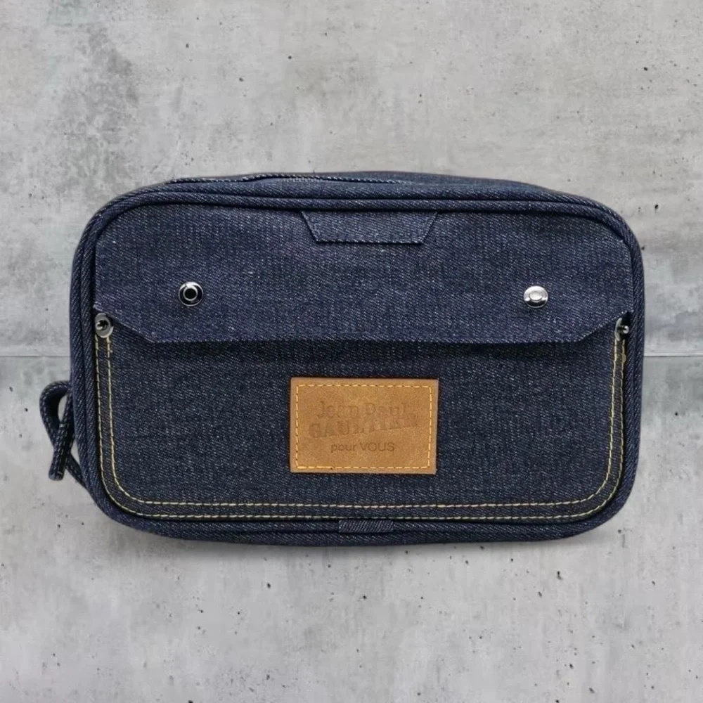 Jean Paul Gaultier Toiletry Bag Denim JPG Dopp Kit Travel Case Makeup Bag